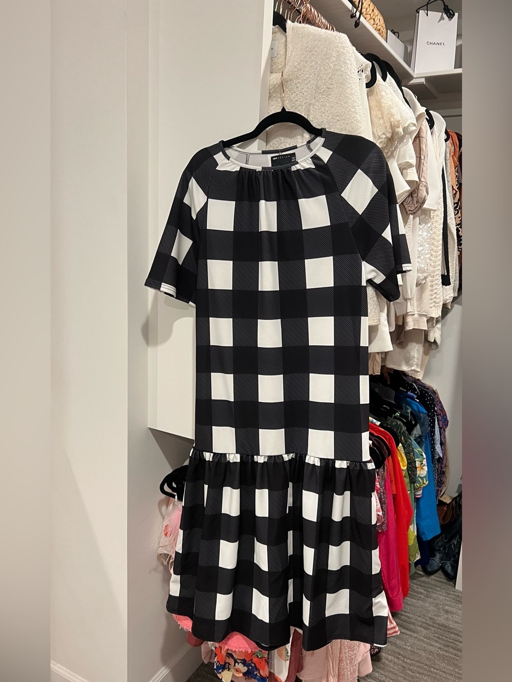 ASOS Black and White Gingham Midi Dress